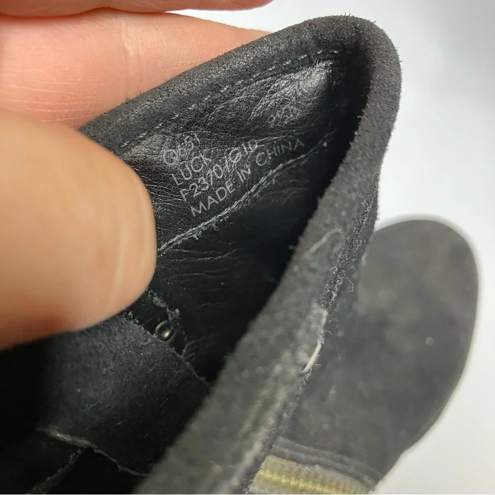 Coach black suede platform‎ wedge booties women’s size 9.5 double zipper closure